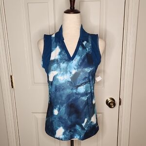 Slazenger Women's Blue Marble Pin Tuck Sleeveless Golf Polo Size S NWOT